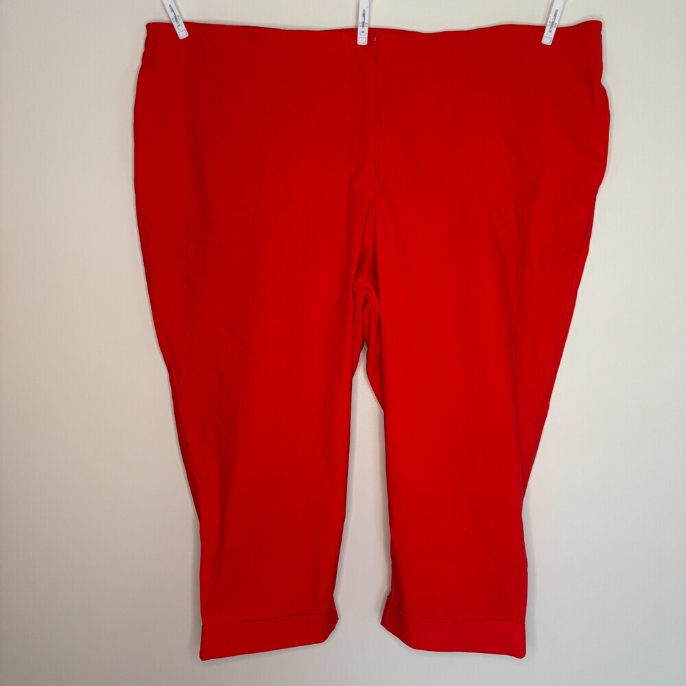 Joan Rivers NEW Cuffed Capri Women 26W Petite Red Stretch Pockets Hook & Eye Zip